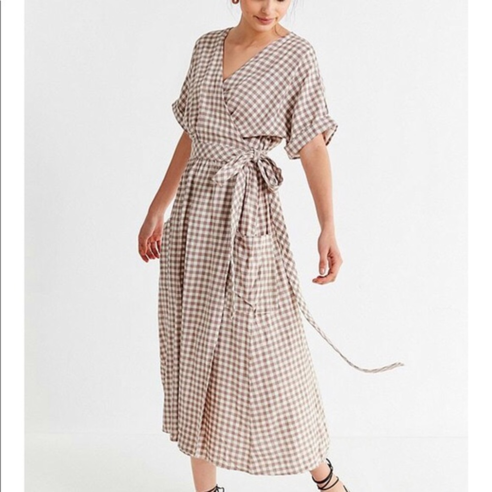 Urban Outfitters Gabrielle Linen Midi Wrap Dress